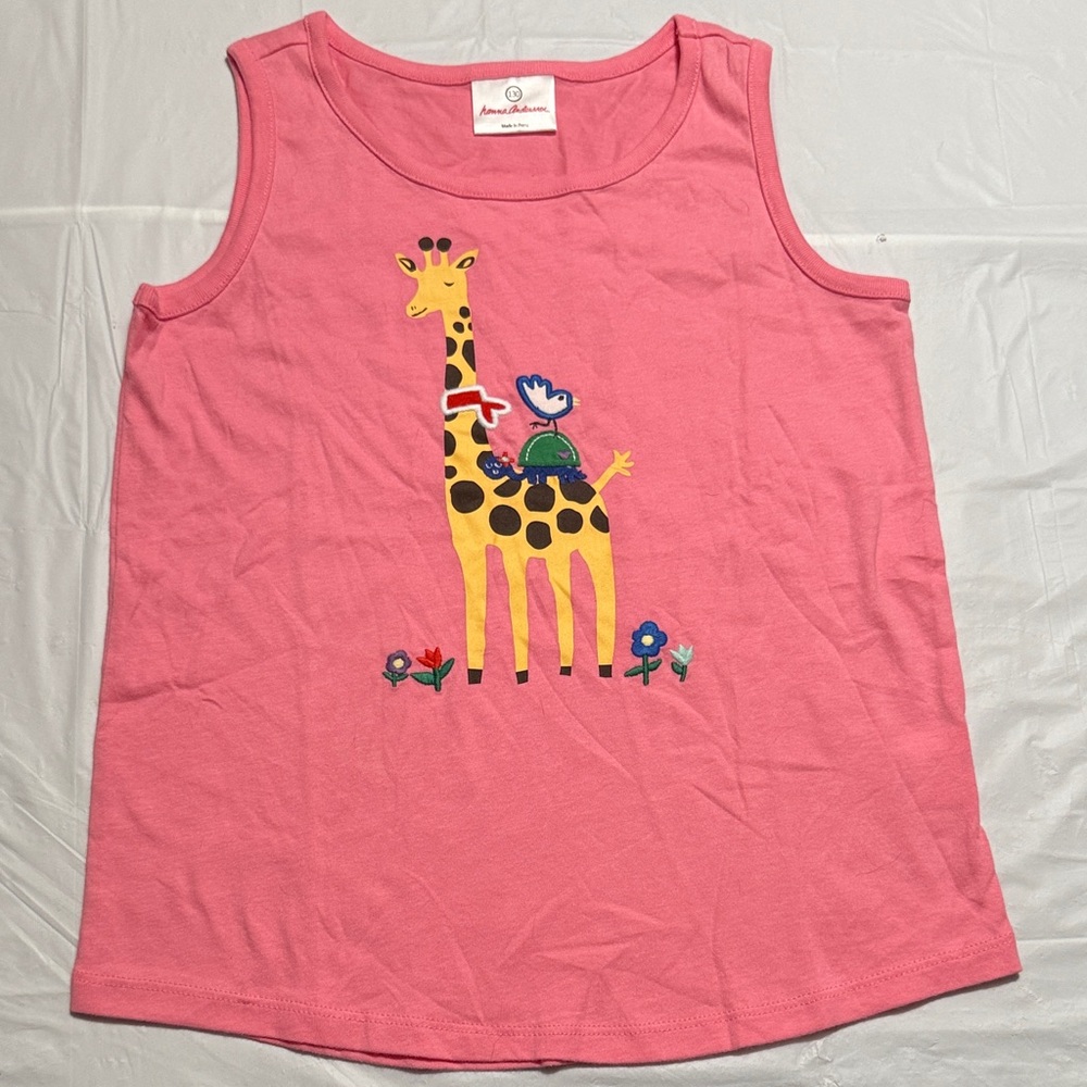 Hanna Andersson Pink Tank Top with Giraffe and Bird Graphic NWOT size 130
